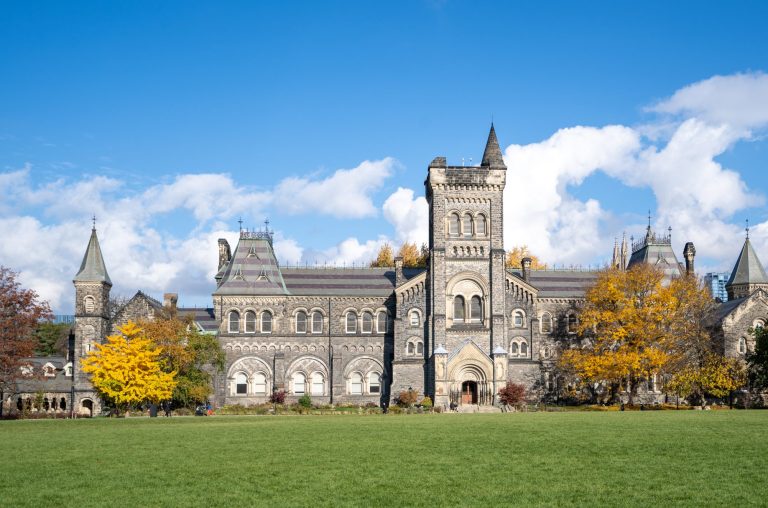 A photo of front campus on a beautiful, sunny Fall day.